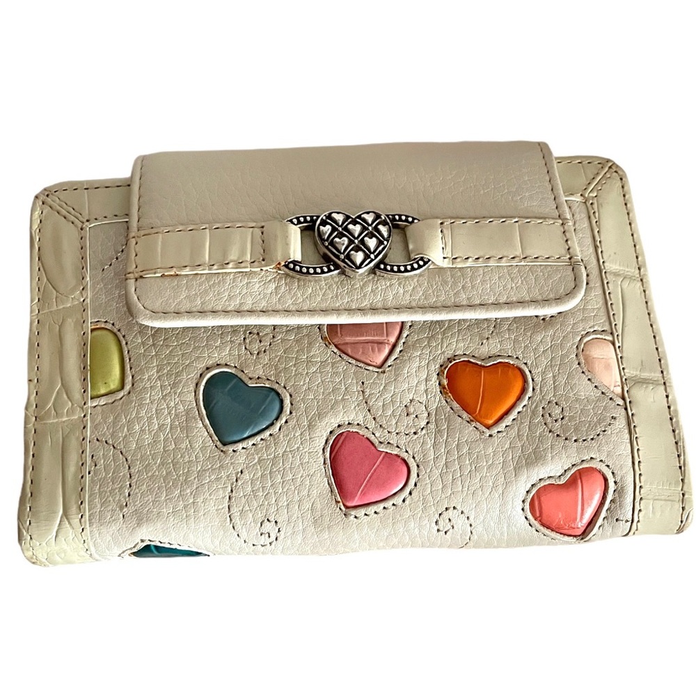 Brighton Fresca Beach leather colored hearts purse 'wallet' organizer - Picture 10 of 14
